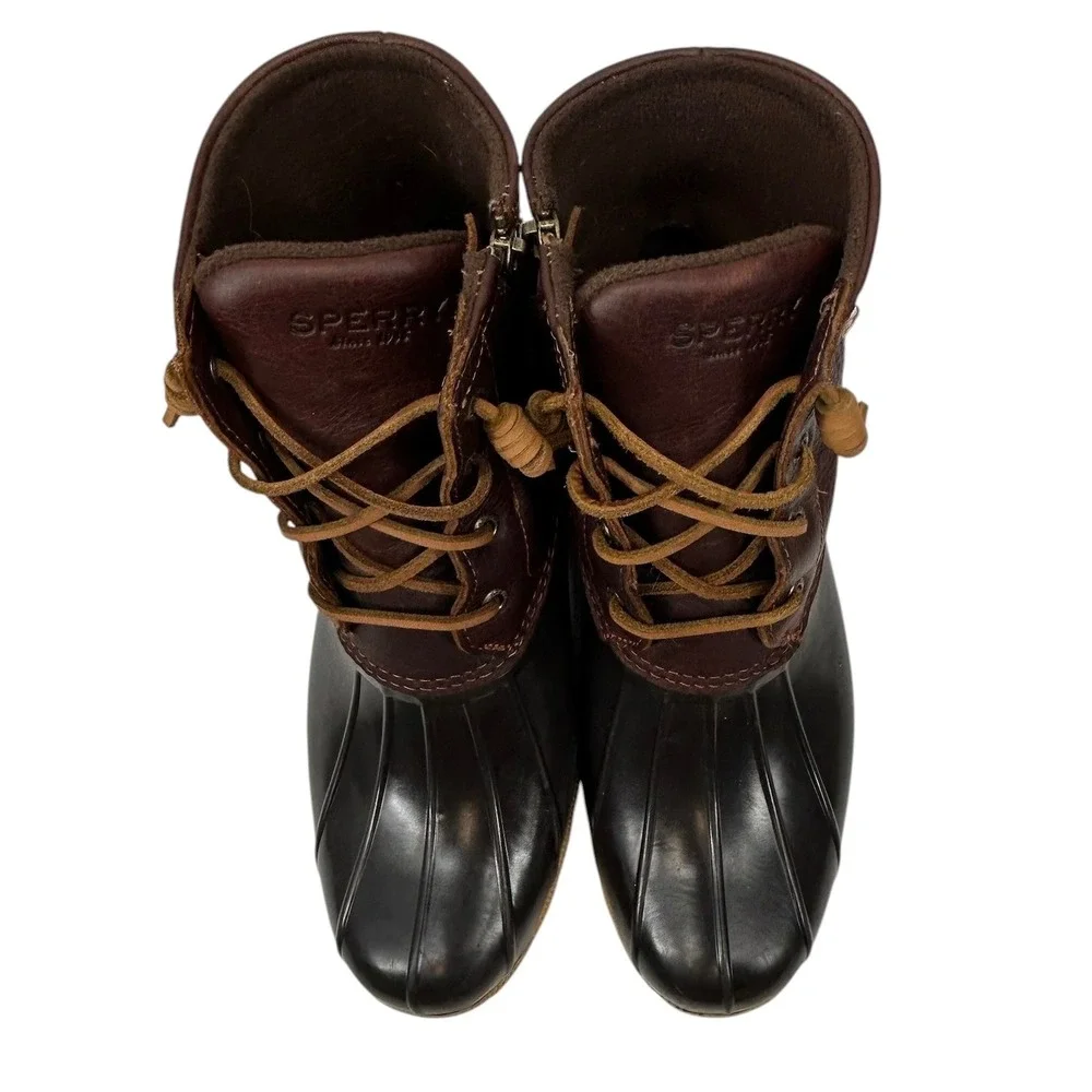 Sperry‎ Saltwater Duck Boots Brown Leather Rubber Ankle Rain Boots Women Size 10